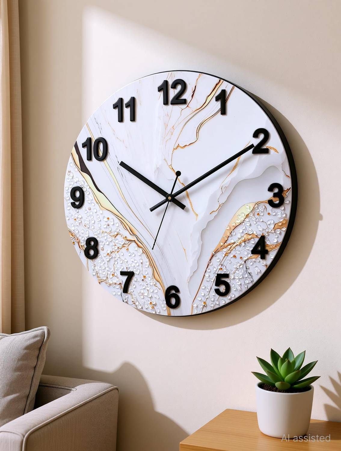 Masstone Analog 40 cm X 40 cm Wall Clock (Gold, Without Glass, St