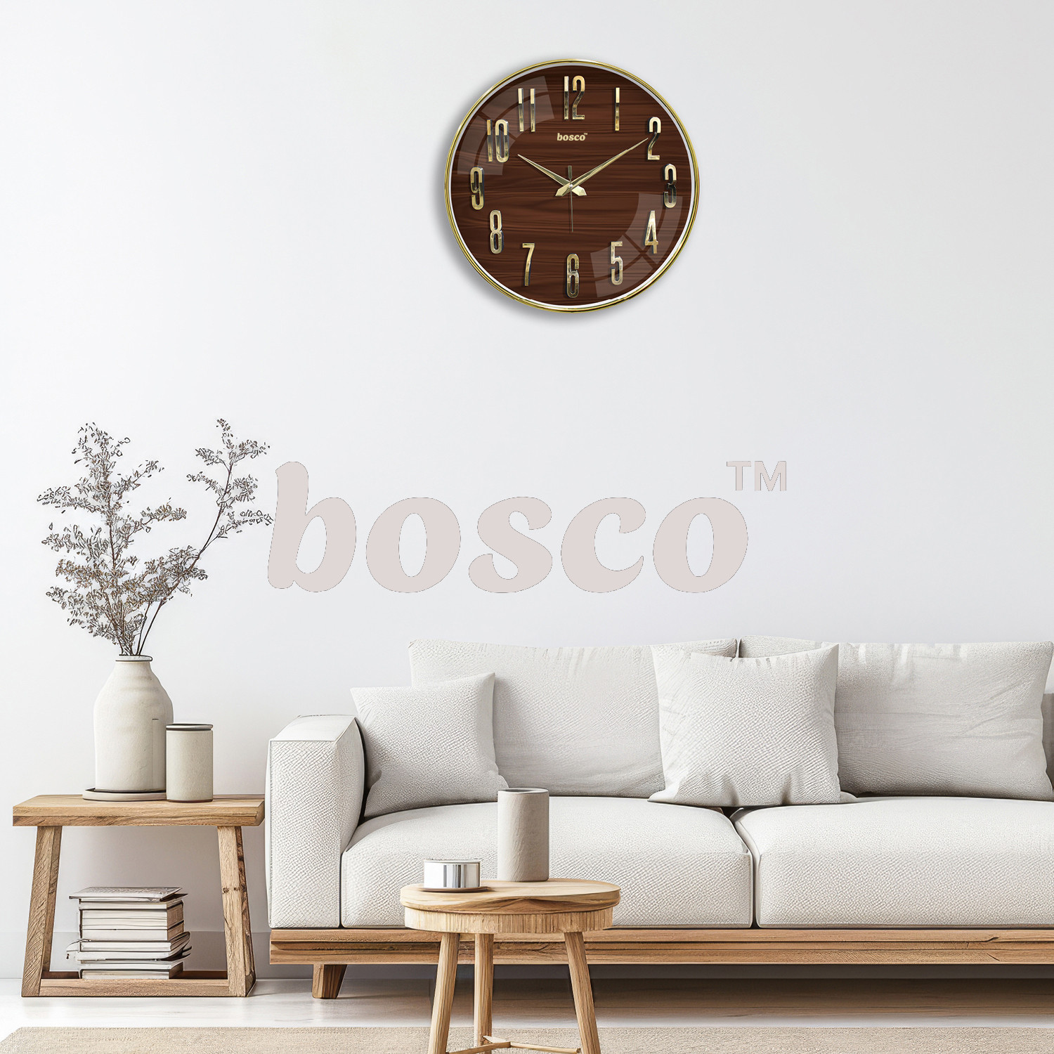 Image of BOSCO Analog 33 cm X 33 cm Wall Clock (Gold, With Glass, Standard)