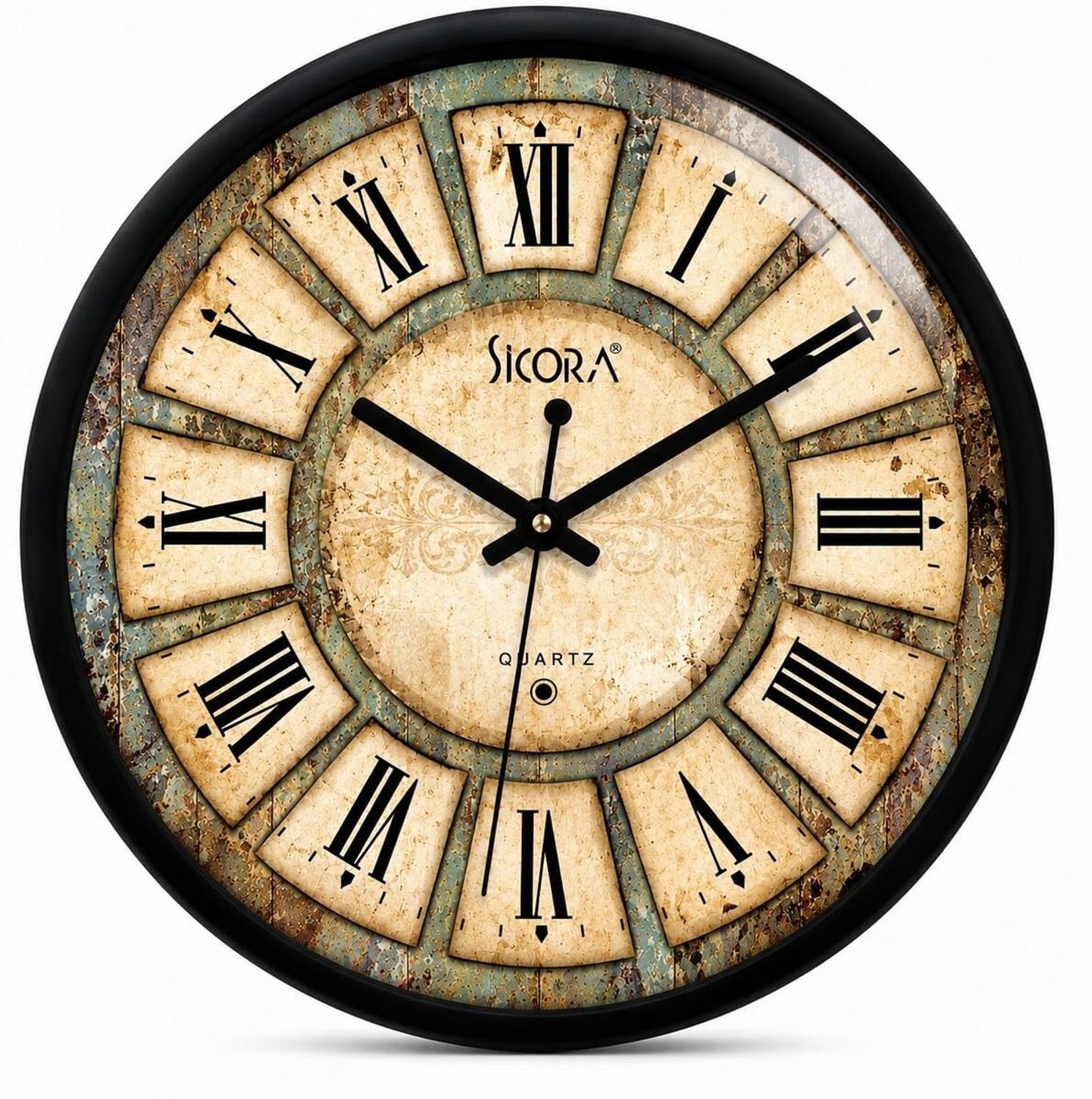 Image of SICORA Analog 30 cm X 30 cm Wall Clock (Black, With Glass, Standard)