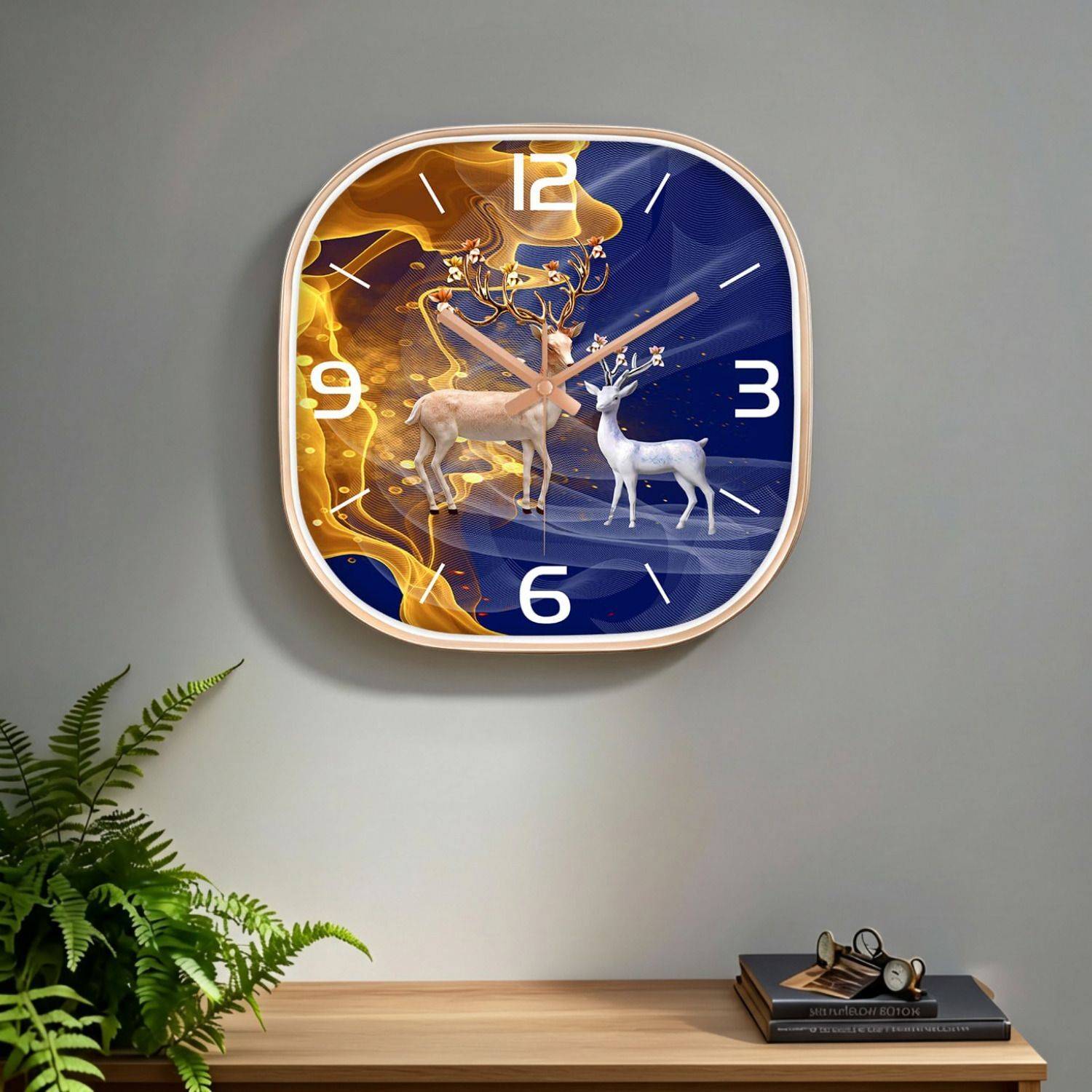 GINOYABROTHERS Analog 30 cm X 30 cm Wall Clock (Dark Blue, Gold,