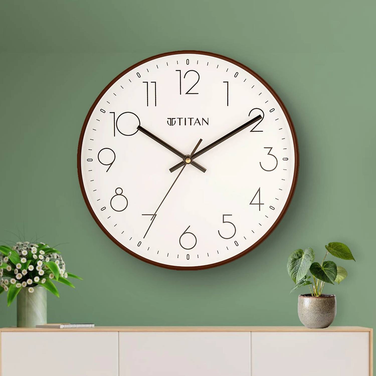 Titan Analog 30.5 cm X 30.5 cm Wall Clock (Brown, With Glass, Sta