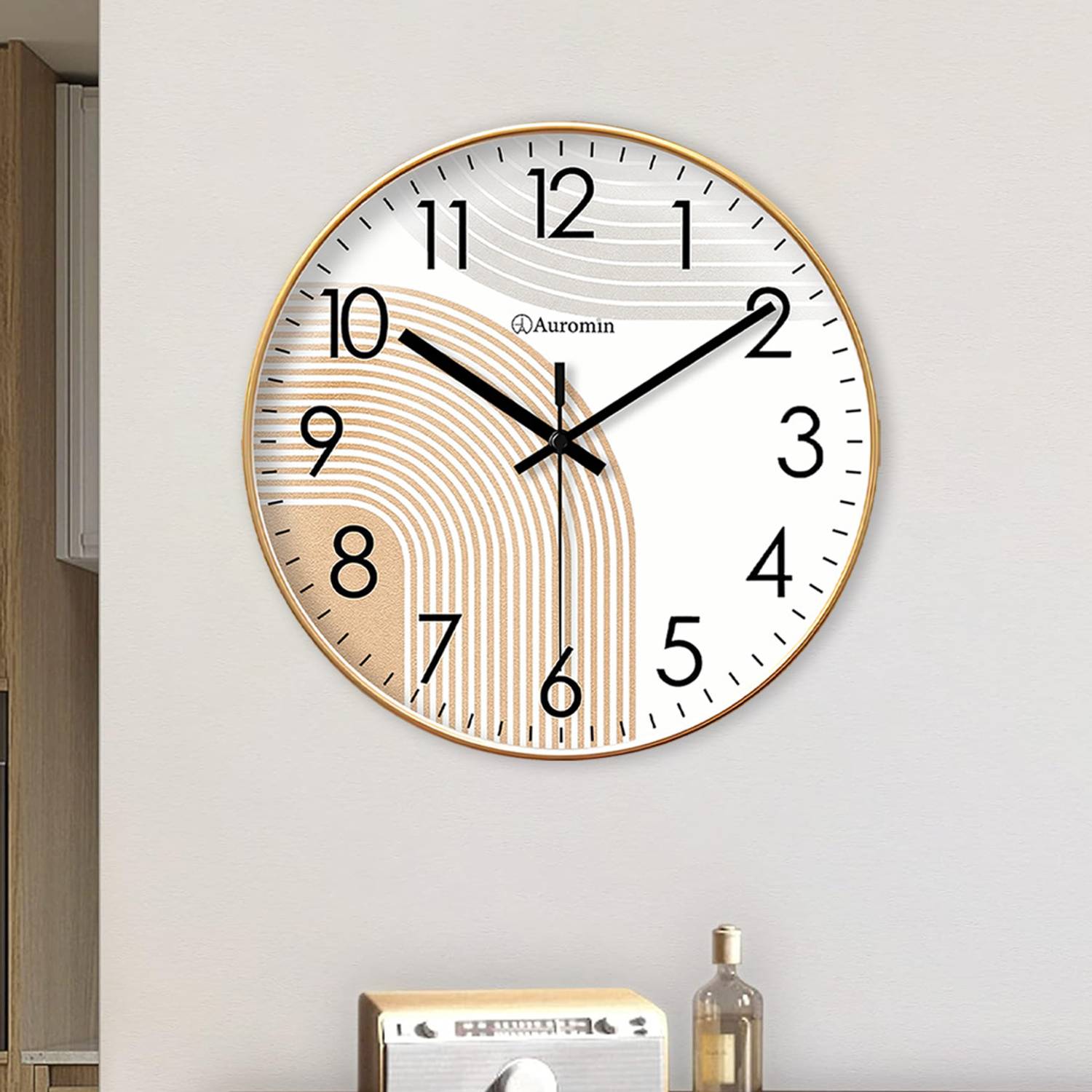 Auromin Analog 30 cm X 30 cm Wall Clock (Grey, With Glass, Standa