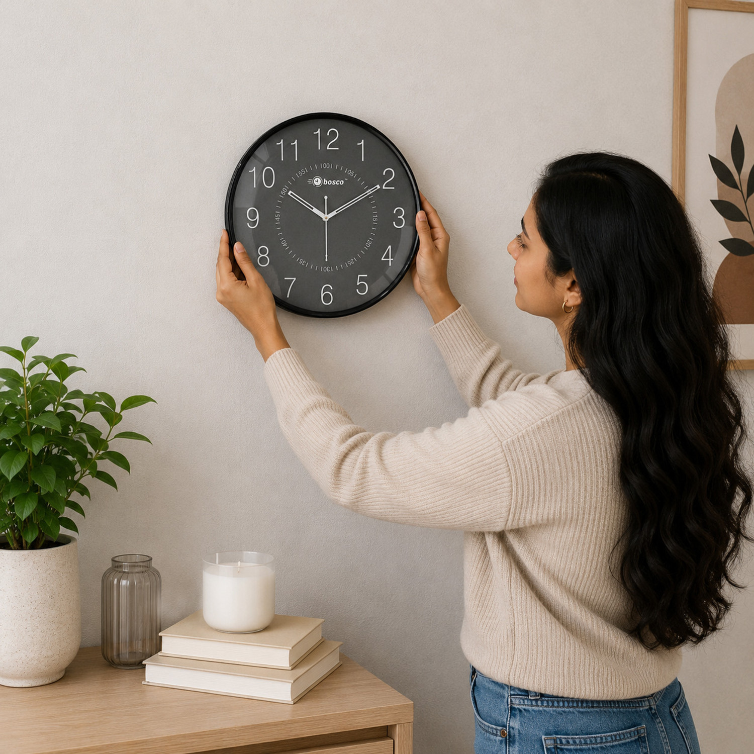 Image of BOSCO Analog 33 cm X 33 cm Wall Clock (Black, With Glass, Standard)