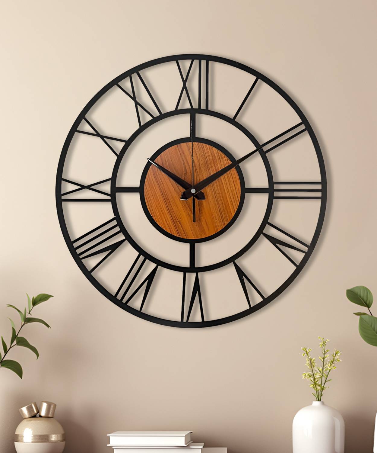 Auromin Analog 40 cm X 40 cm Wall Clock (Brown, Without Glass, St