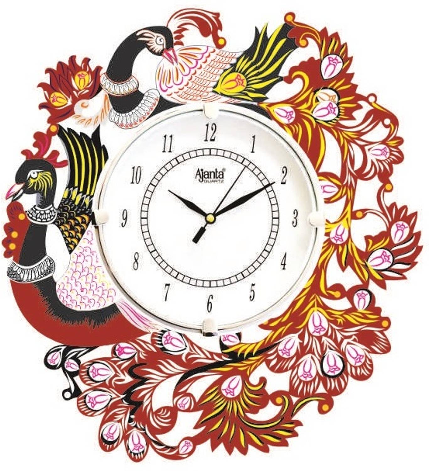 AJANTA Analog 35 cm X 33 cm Wall Clock (Maroon, With Glass, Stand