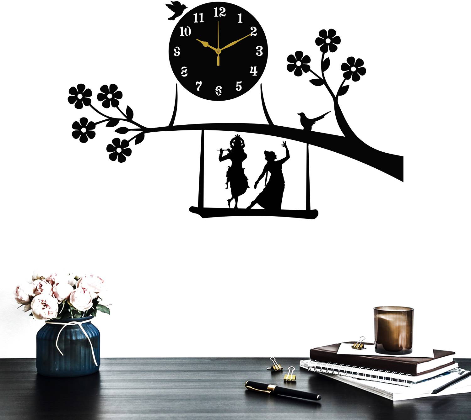 Yamizen Analog 43 cm X 68 cm Wall Clock (Black, Without Glass, St