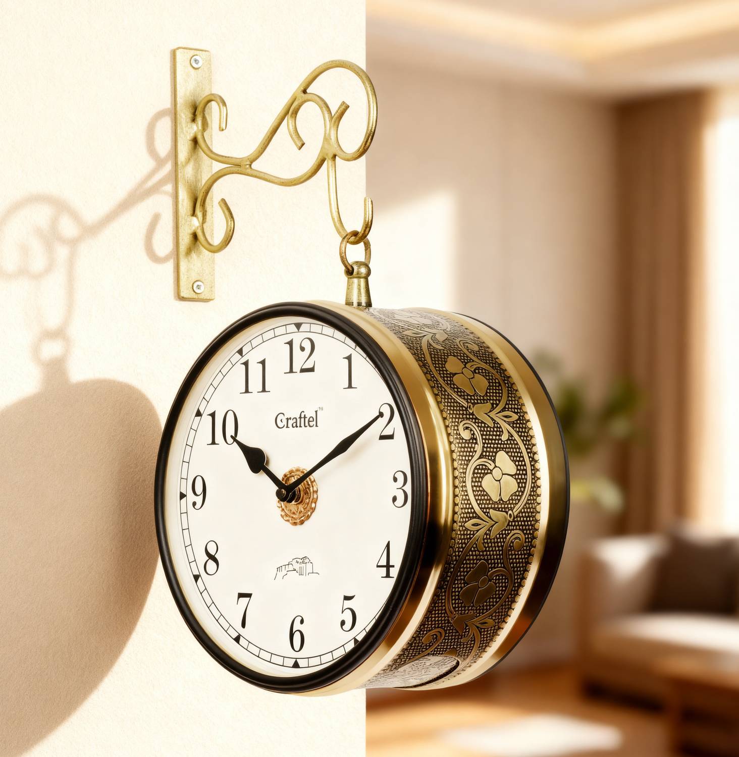 Craftel Analog 21 cm X 21 cm Wall Clock (Gold, With Glass, Double