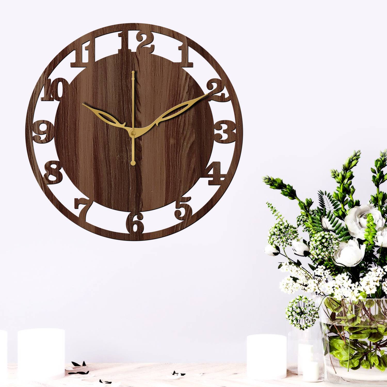 Yamizen Analog 25 cm X 25 cm Wall Clock (Brown, Without Glass, St