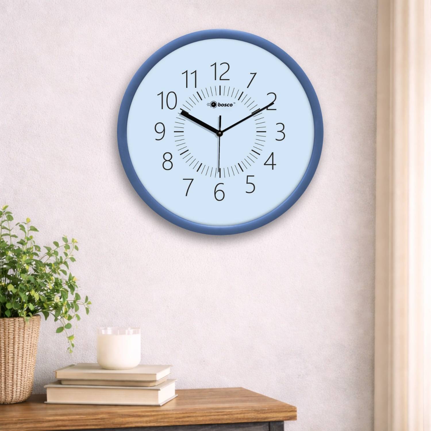 BOSCO Analog 28 cm X 28 cm Wall Clock (Blue, With Glass, Standard