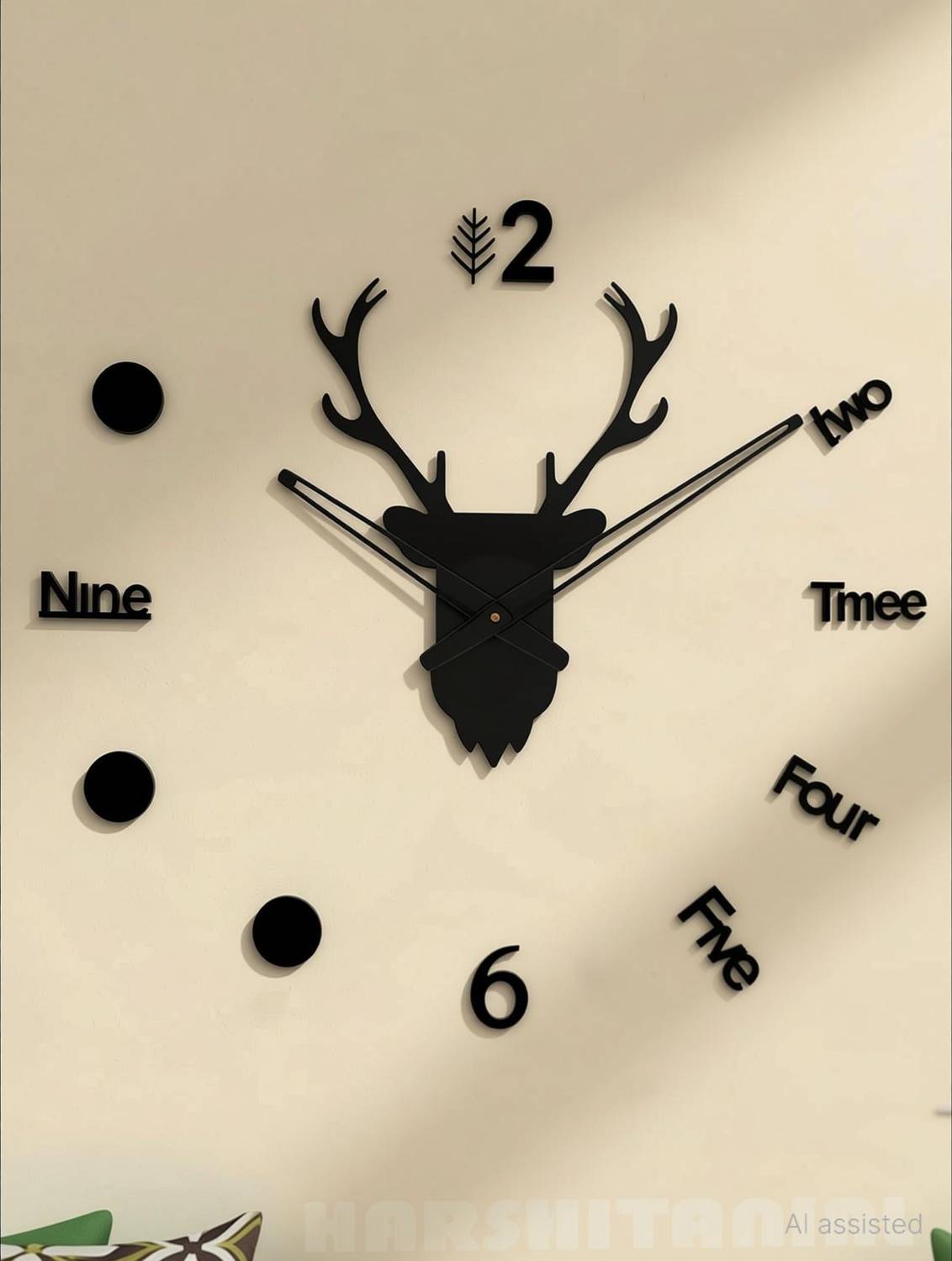 FASTQT 60x60 cm Analog Wall Clock Black - Image 3