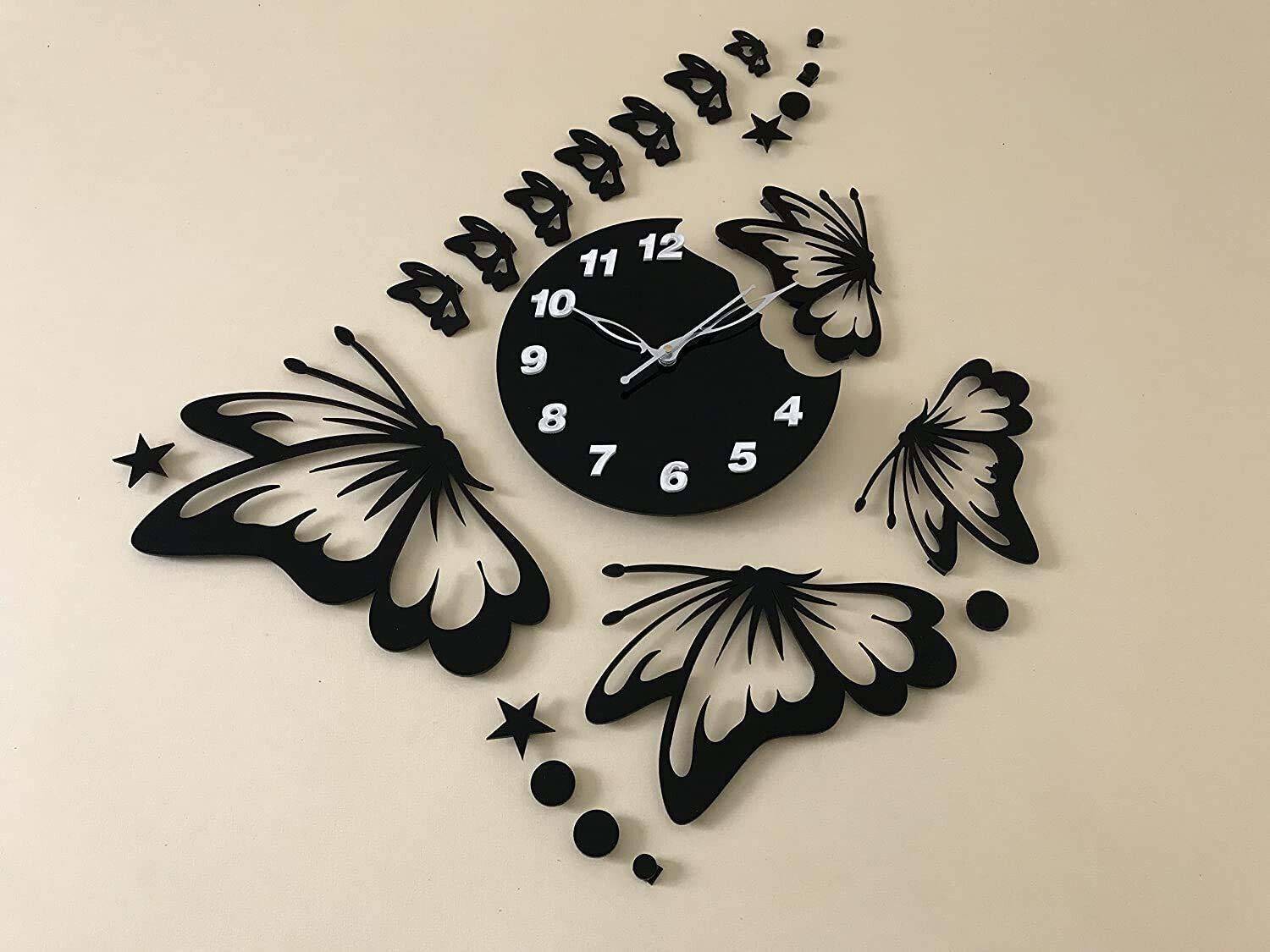 SheShagun Analog 63.5 cm X 76.2 cm Wall Clock (Black, Without Gla