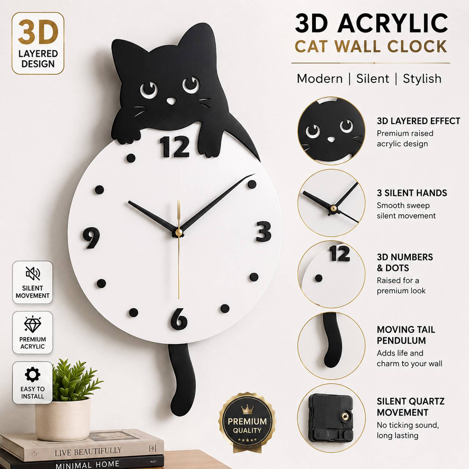 AngelSee 33cm x 25.5cm White Wall Clock - Image 2