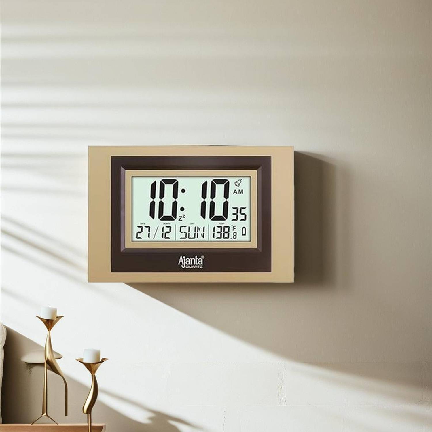 AJANTA Digital 18.5 cm X 27.5 cm Wall Clock (Gold, With Glass, St