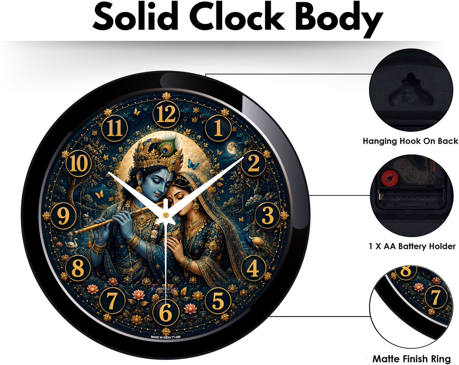 Image of TrendsTube Analog 25 cm X 25 cm Wall Clock (Black, With Glass, Standard)