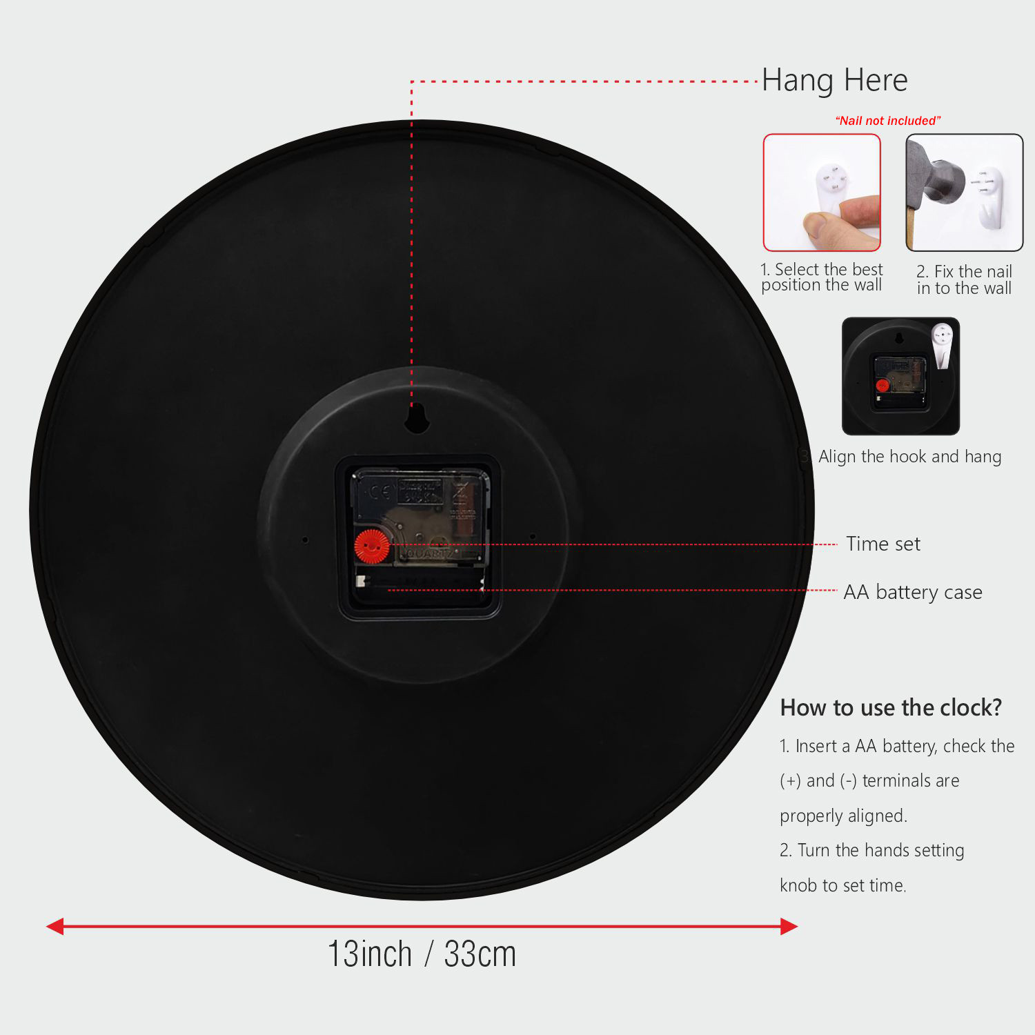Image of BOSCO Analog 33 cm X 33 cm Wall Clock (Black, With Glass, Standard)
