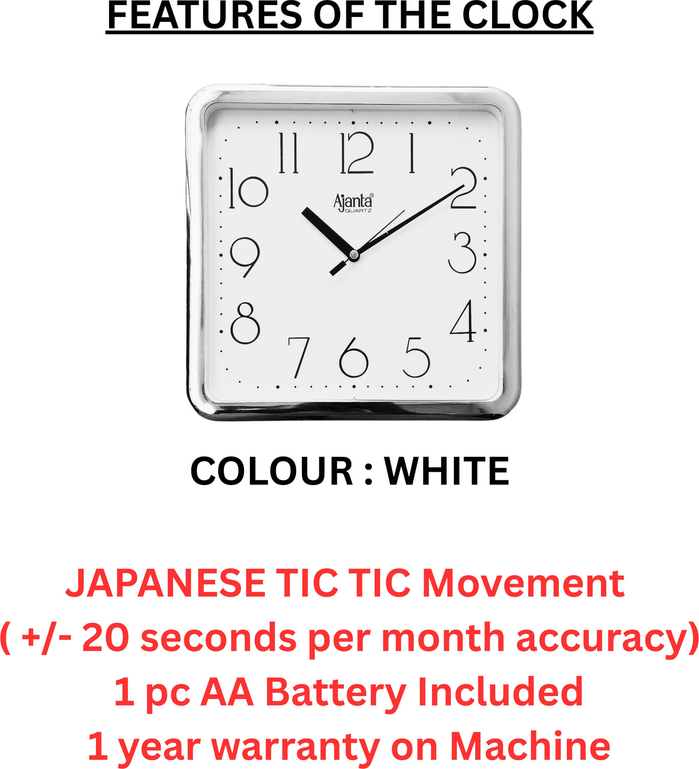 Image of AJANTA Analog 24 cm X 24 cm Wall Clock
