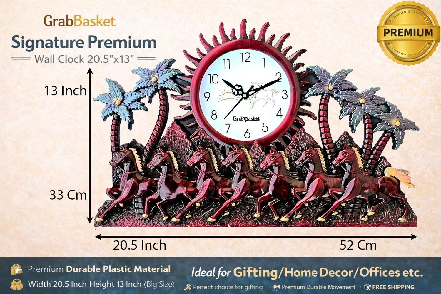 Image of SEBRITA Analog 33 cm X 55 cm Wall Clock