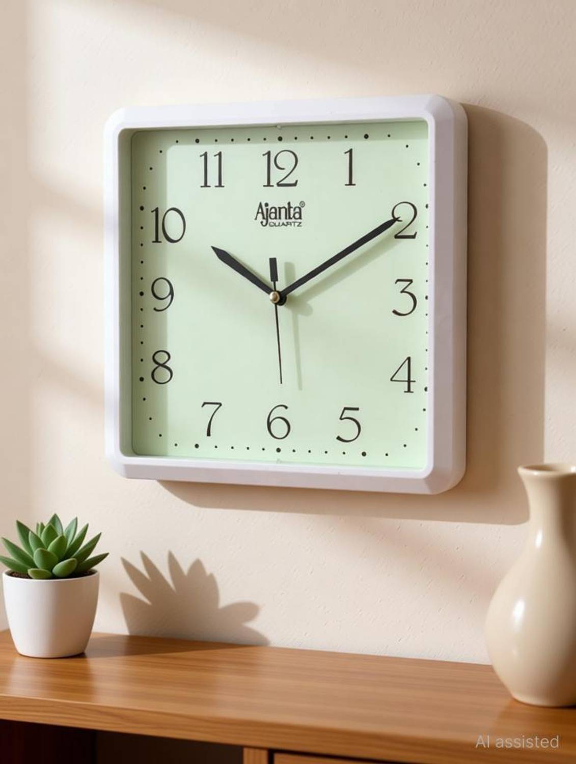 AJANTA Analog 22 cm X 22 cm Wall Clock (White, With Glass, Standa