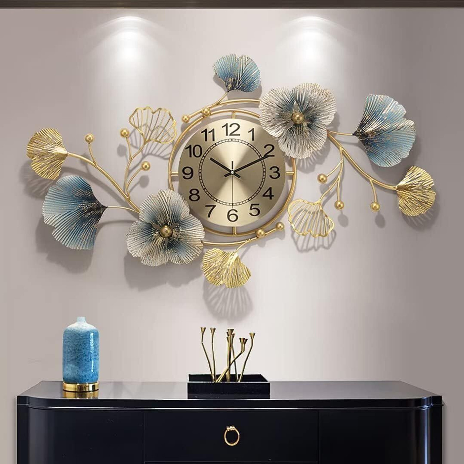 Image of Nifsa store Analog 50 cm X 80 cm Wall Clock (Gold, Without Glass, Standard)