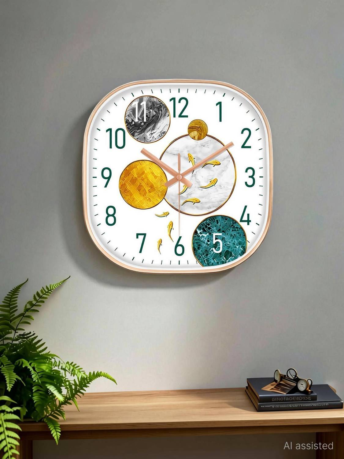 GINOYABROTHERS Analog 30 cm X 30 cm Wall Clock (Green, White, Yel