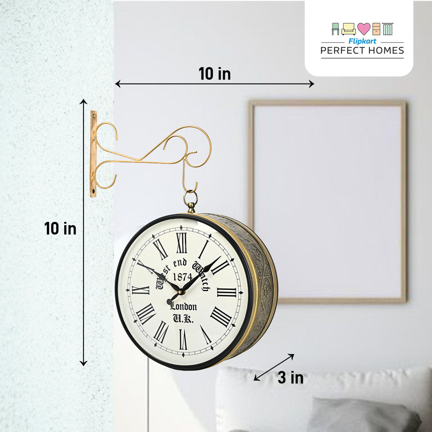 Image of Flipkart Perfect Homes Analog 25.4 cm X 25.4 cm Wall Clock (Gold, With Glass, Station Clock)