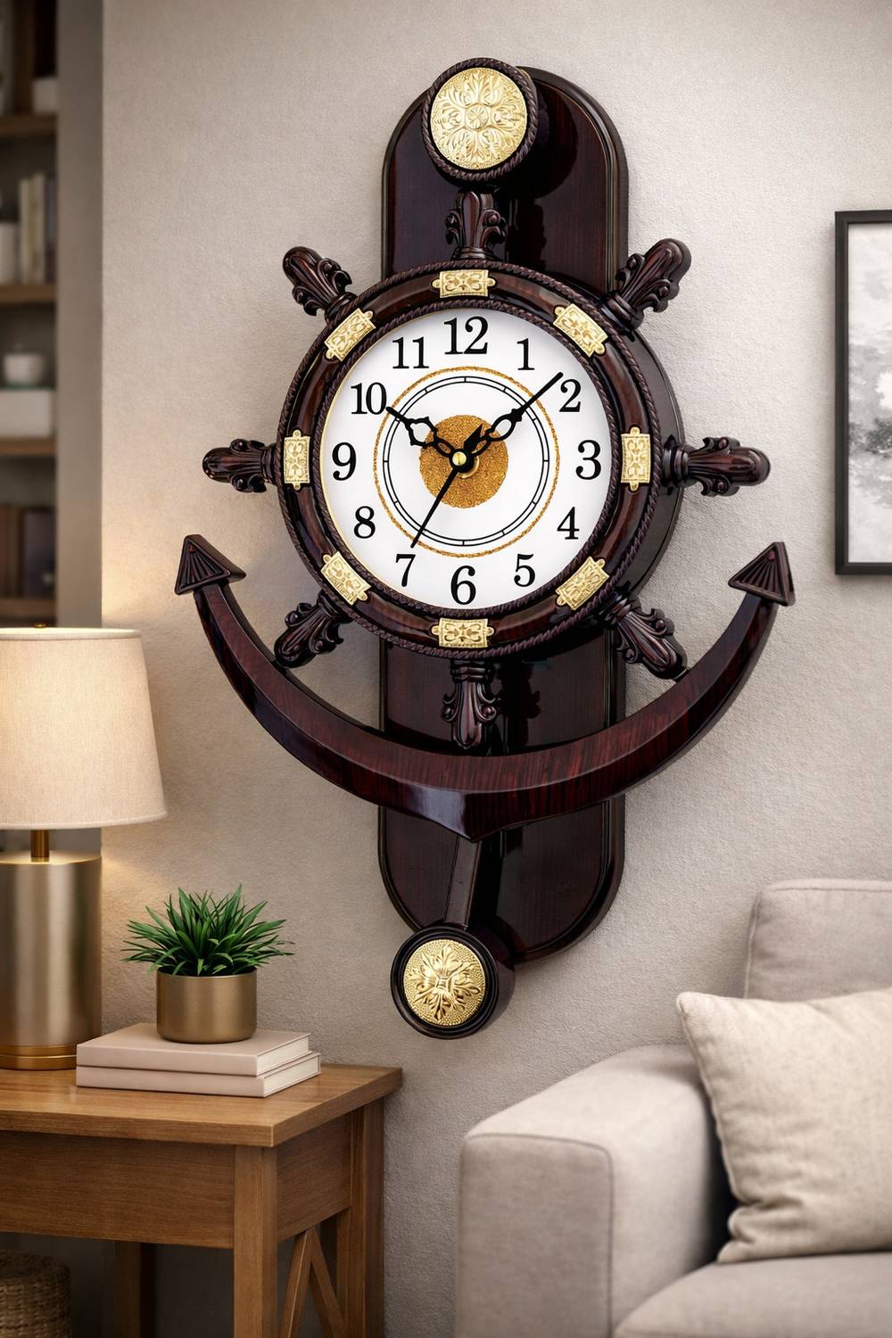 GrabBasket Analog 38 cm X 26 cm Wall Clock (Brown, With Glass, Pe