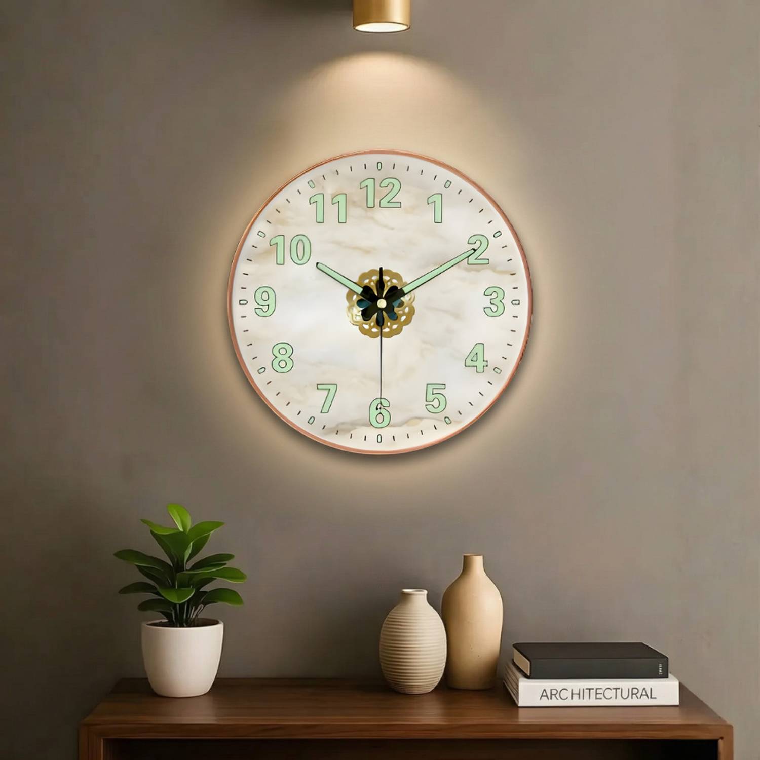 Star Work Analog 30 cm X 30 cm Wall Clock (Beige, Gold, With Glas