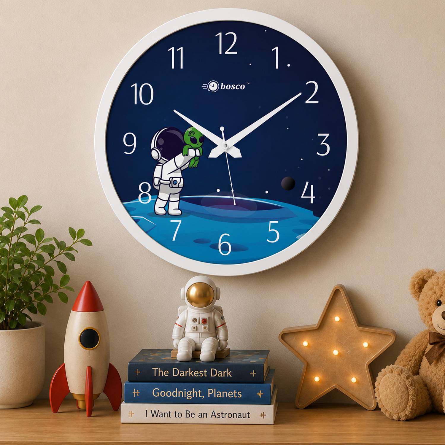 BOSCO Analog 30 cm X 30 cm Wall Clock (White, With Glass, Standar