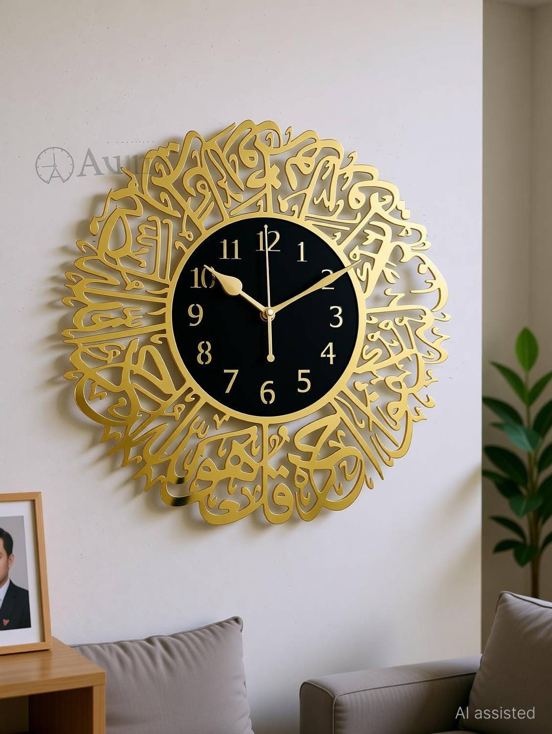 Auromin Analog 30 cm X 30 cm Wall Clock (Gold, Without Glass, Sta