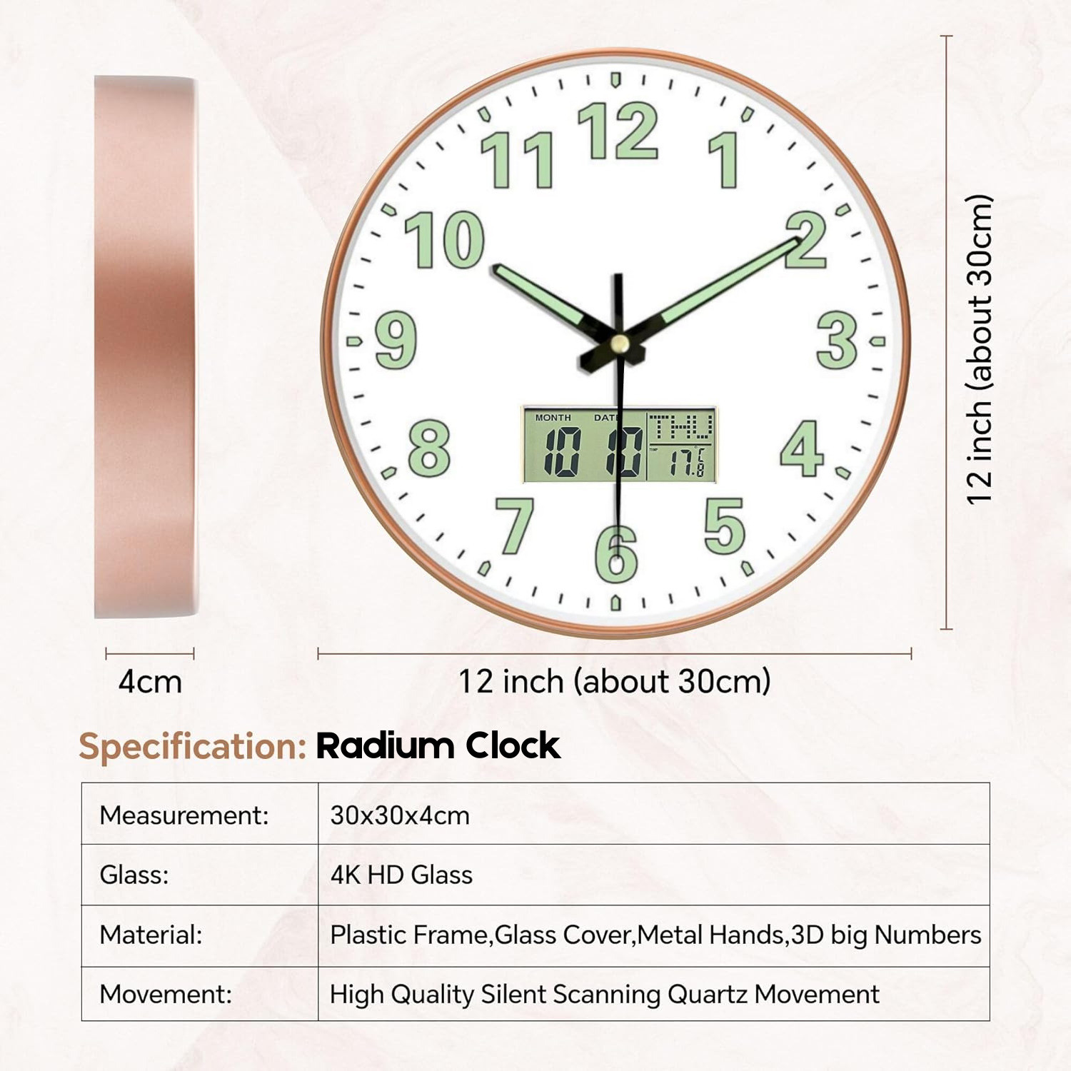 Image of GINOYABROTHERS Analog-Digital 30 cm X 30 cm Wall Clock