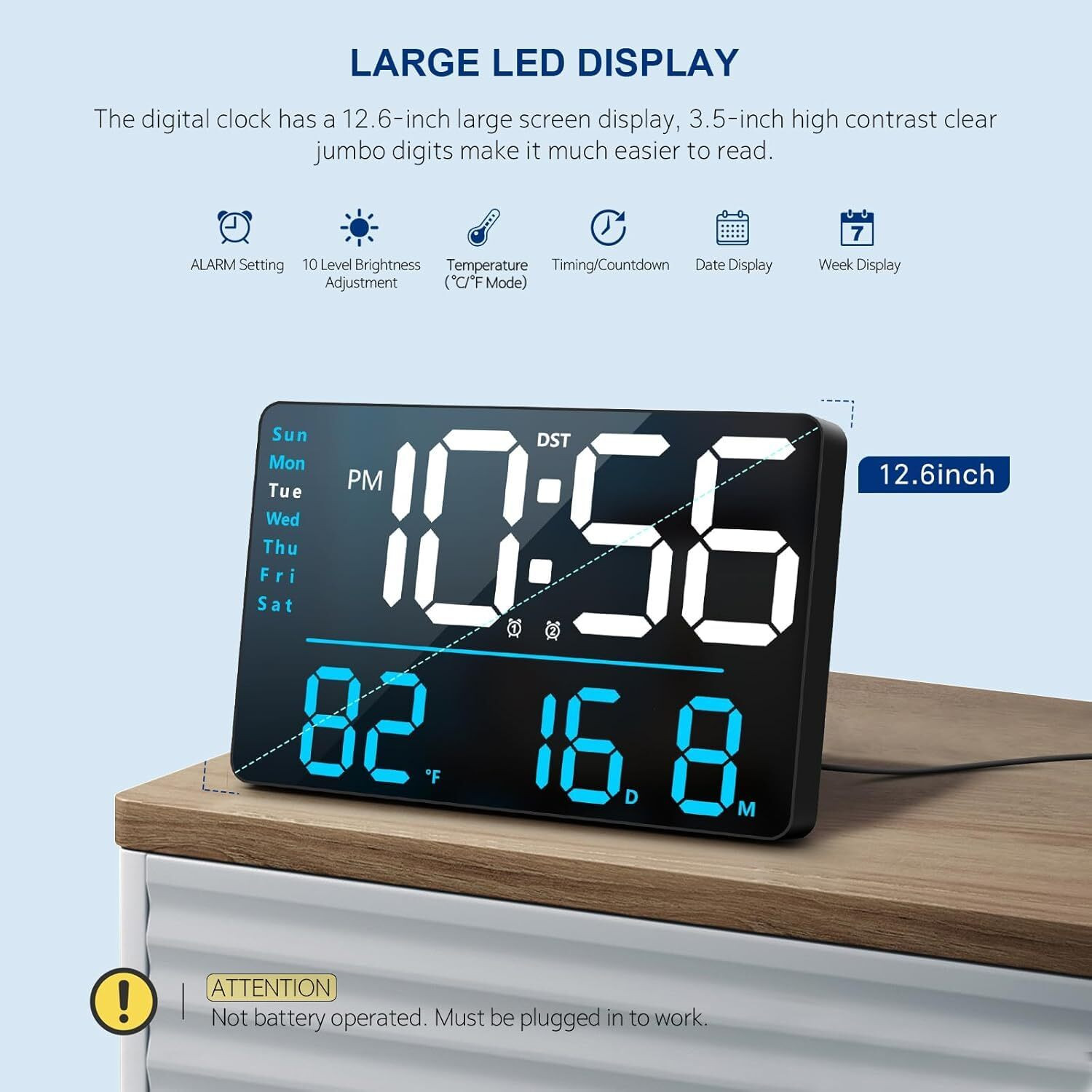 Image of SZELAM Digital 18.3 cm X 27.5 cm Wall Clock (Blue, Without Glass, Standard)