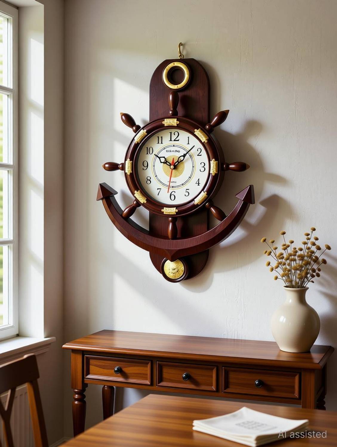 Click n Ship Analog 36 cm X 26 cm Wall Clock (Brown, With Glass,