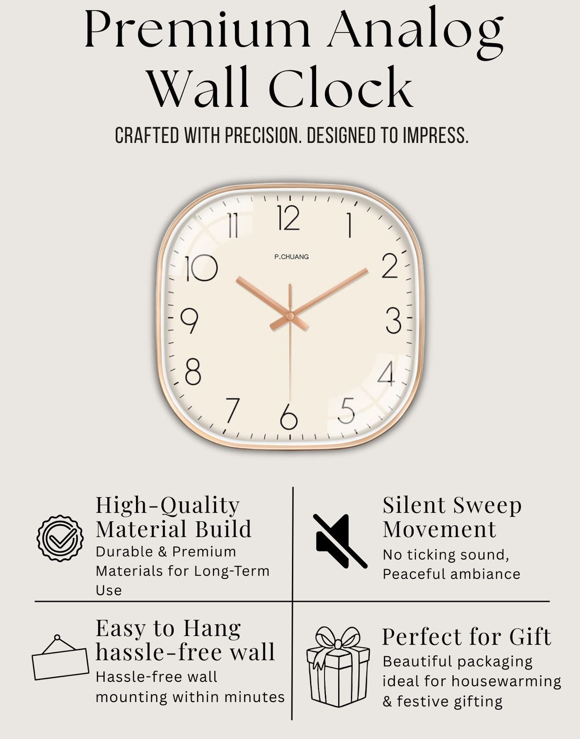 Image of GINOYABROTHERS Analog 30 cm X 30 cm Wall Clock