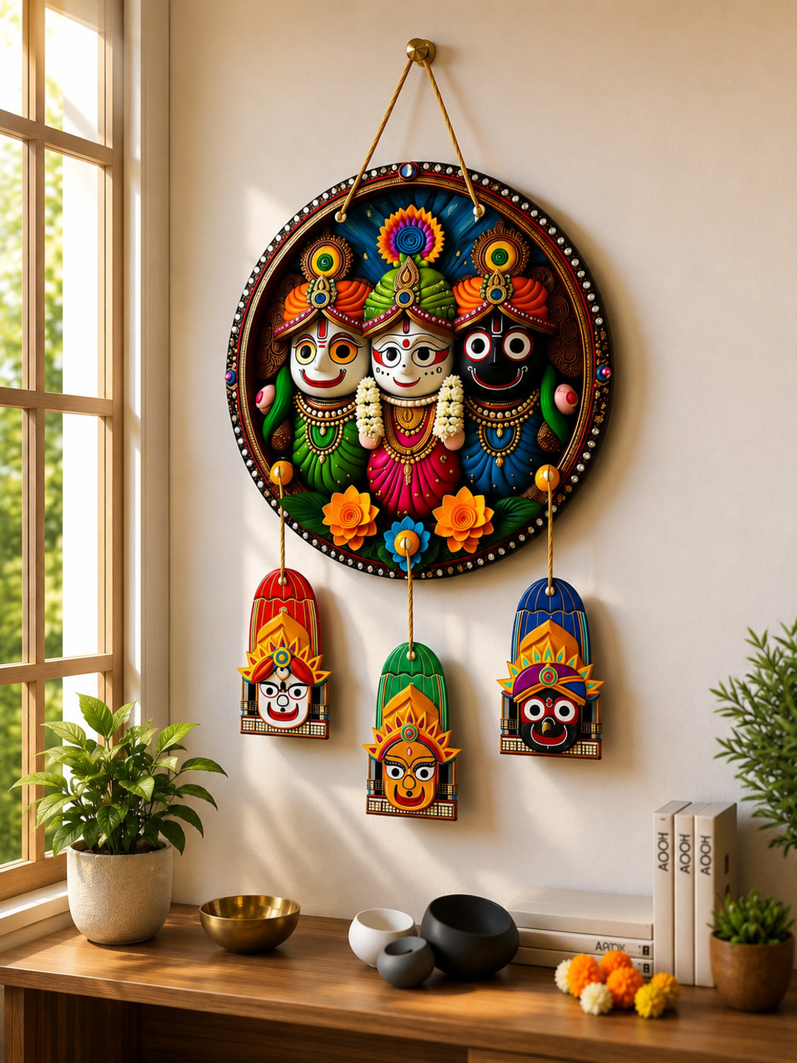 Image of Navyaksh kala Lord Jagannath Wall Hanging for Home Decor | Jagannath Puri Wooden Decorative