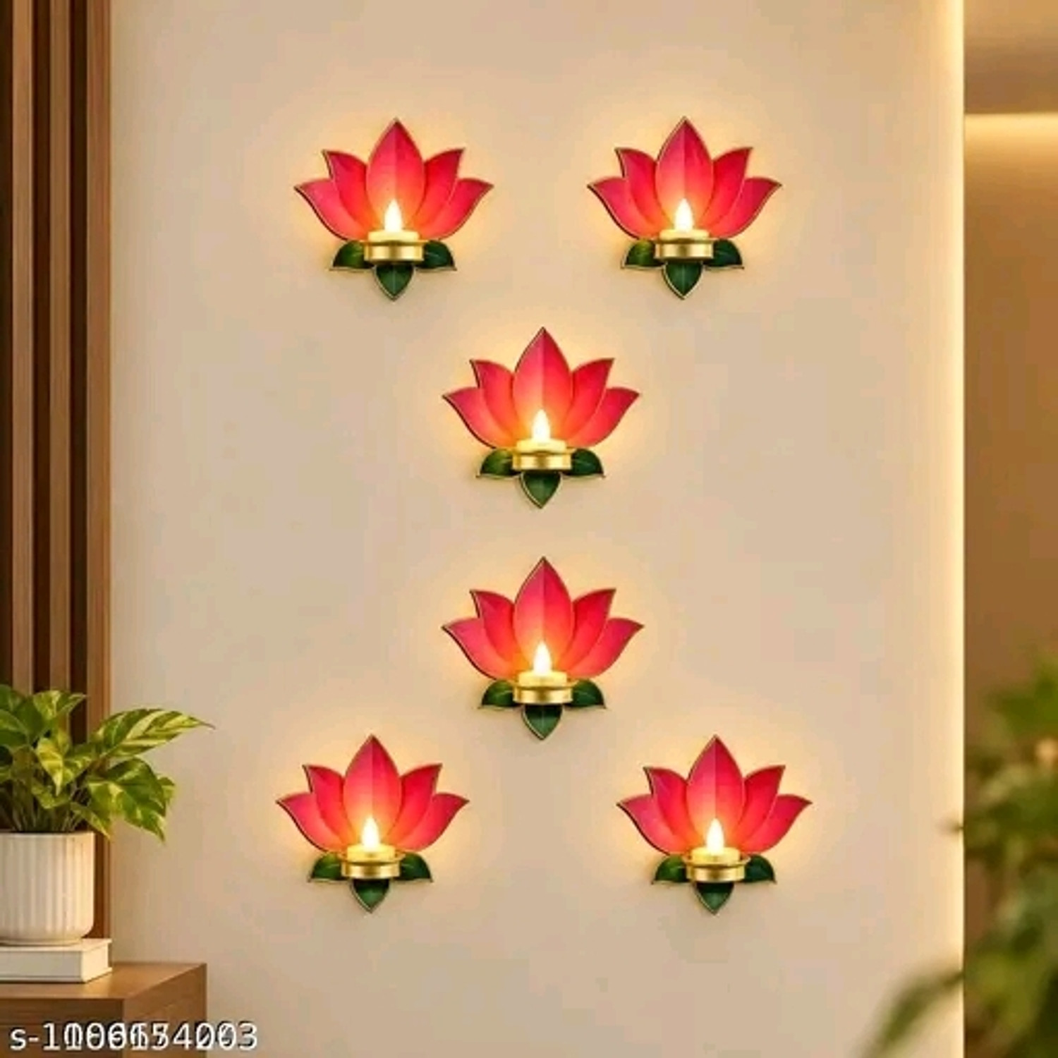Image of Shrived Lotus Decorative Wall Mounted Diya Holder Pack of 6 (Red)