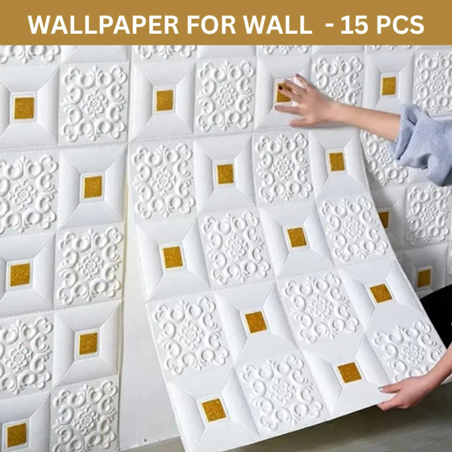 Image of Diseno Decorative White, Gold Wallpaper Pack of 15