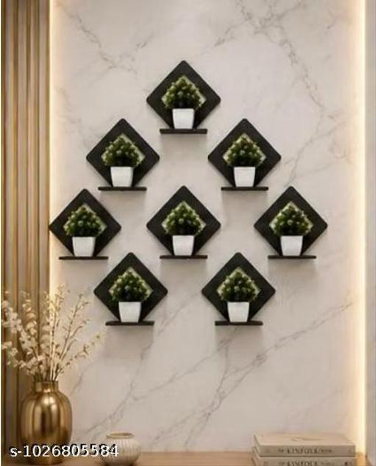 Image of Decor Sense Wall Shelf for Plants, Flower Pots, Showpieces & Home Decor Pack of 8 (8 inch X 8 inch, Black)