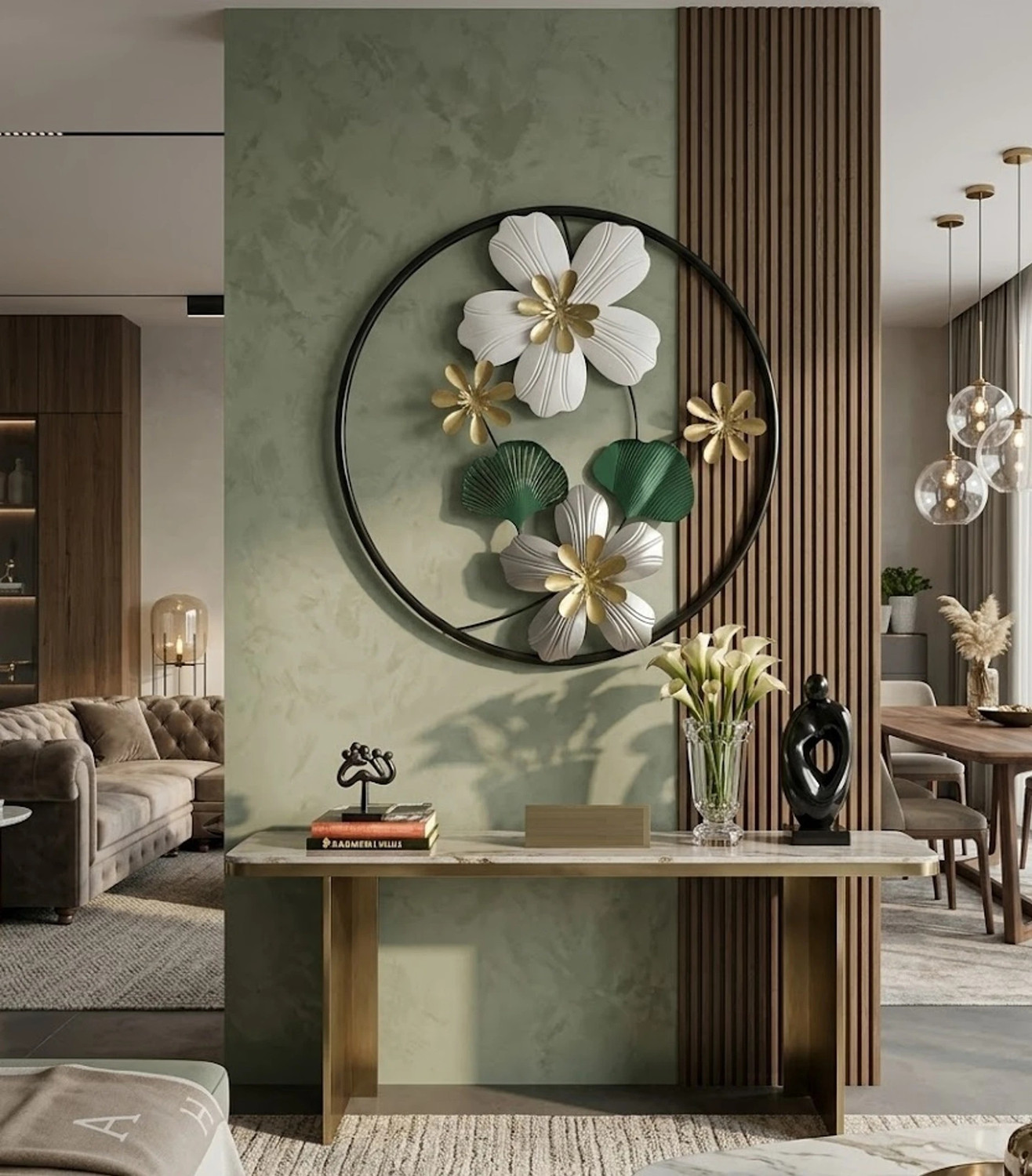 Image of THEDIVINEINN Luxury Metal Floral Wall Decor Hanging Artwork for Bedrooms