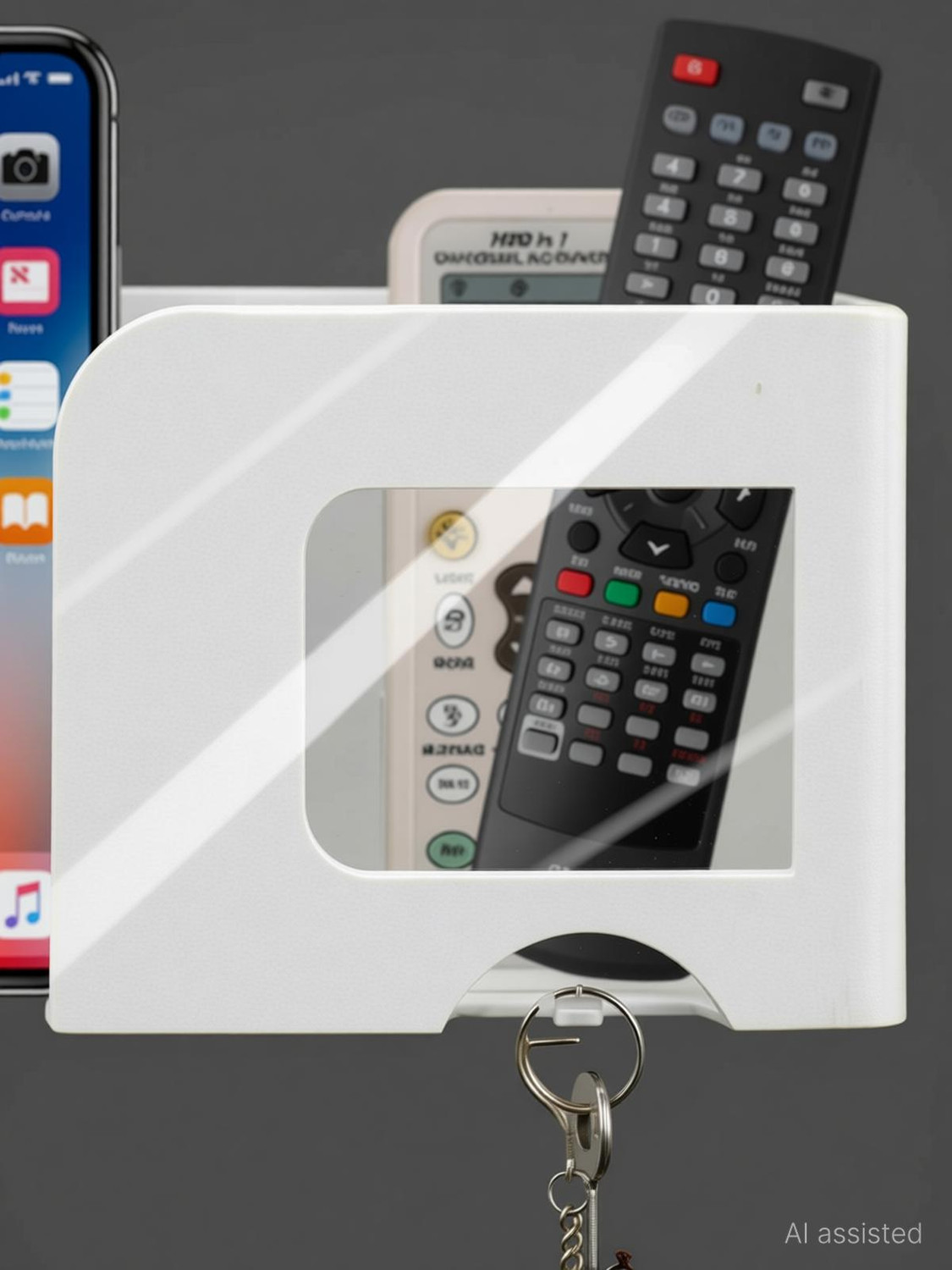 Image of Brazilian Wall Mount Mobile Stand Remote Stand with Extra Space for 2 Mobiles - White
