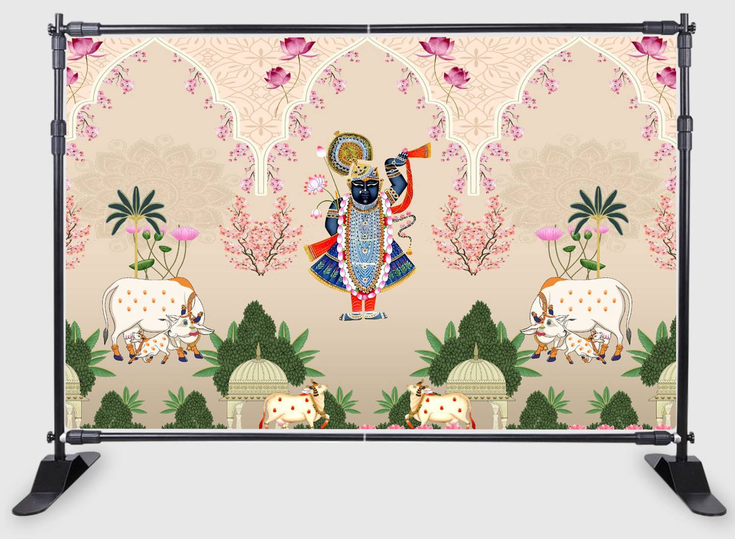 Backdropon God ShreeNathji Design Printed Fabric Backdrop (5Feet Height & 8Feet width)