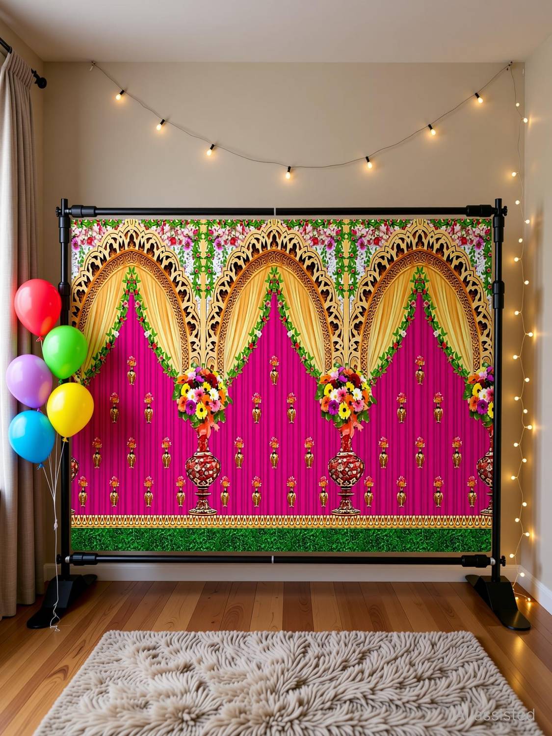 Backdropon Decorative Flower Design Printed Fabric Backdrop (5Feet Height & 8Feet width)