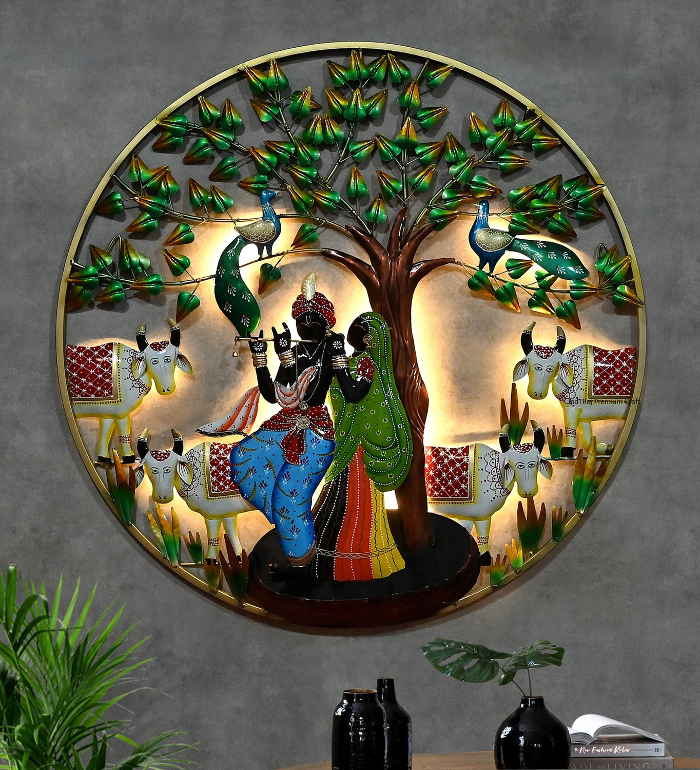Image of Indraj Premium Craft Hand Painted Radhe Krishna With LED light Wall Decor for Living Room Decoration