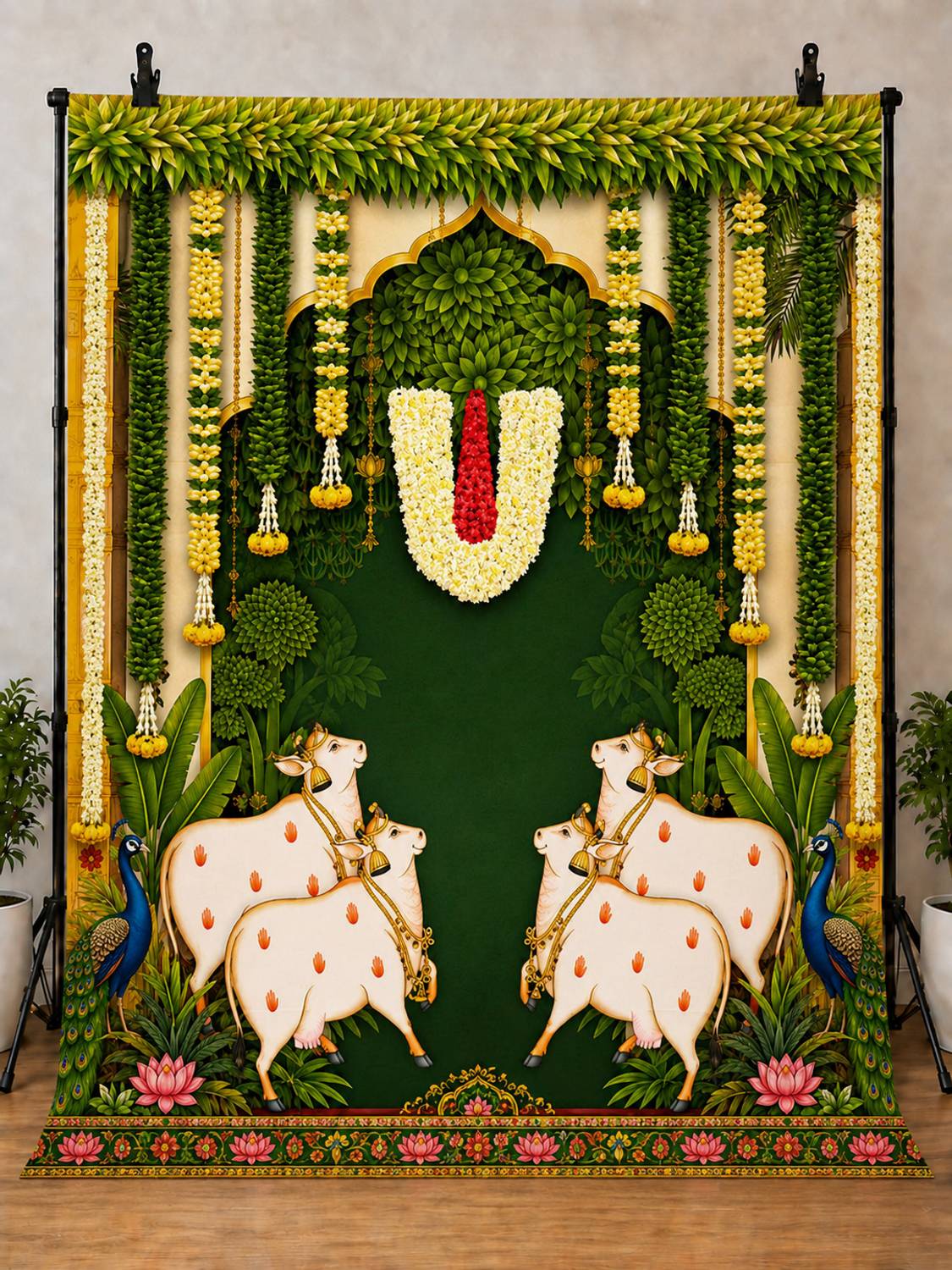 Backdropon Sri Vaishnava Namam Fabric Backdrop 8x5 Feet