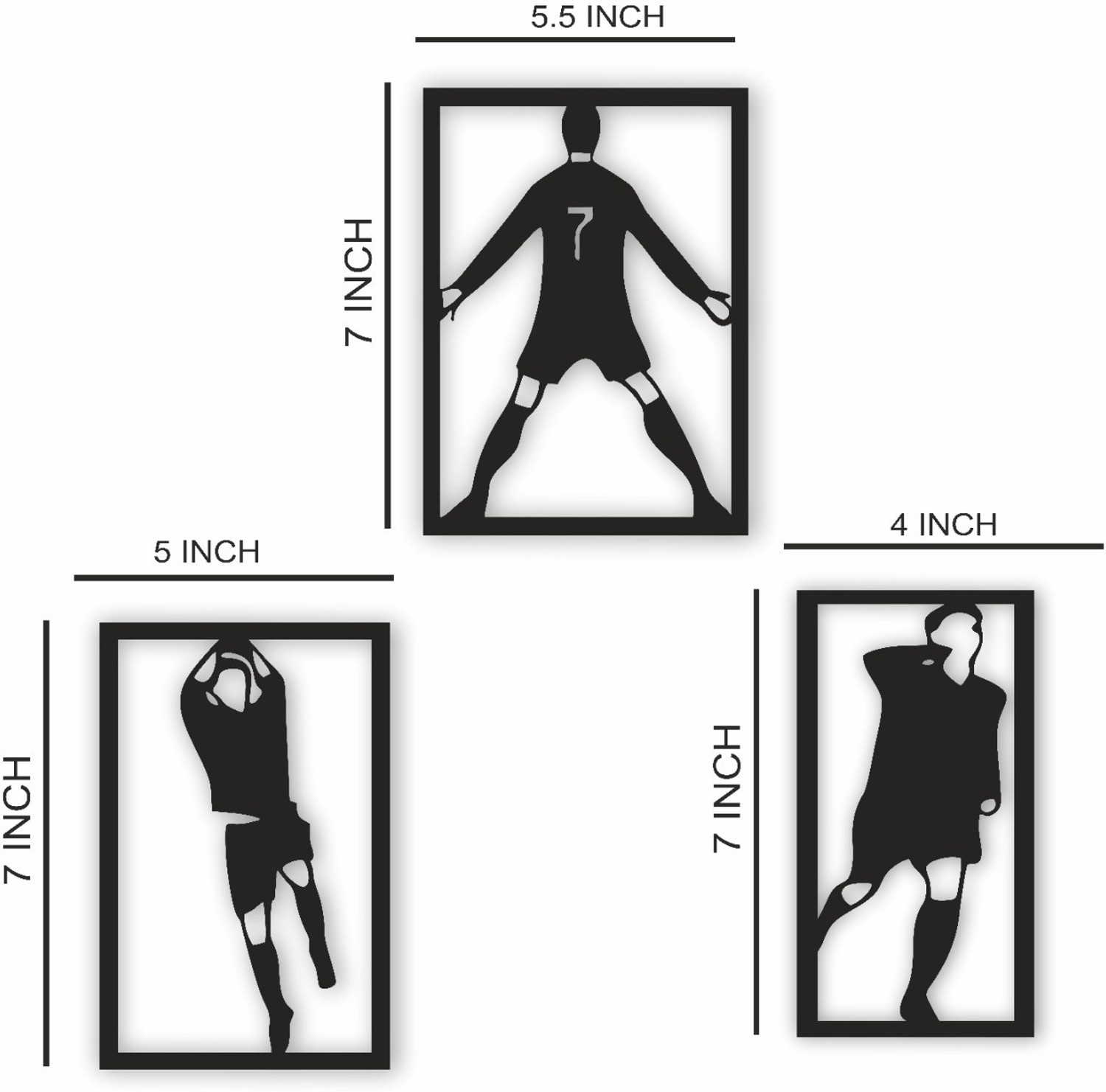 Image of Kidli Soccer Player Wall Art Sports Theme Home Decor Hanging Items Decoration Material Pack of 3 (17.78 cm X 12.7 cm, Black)