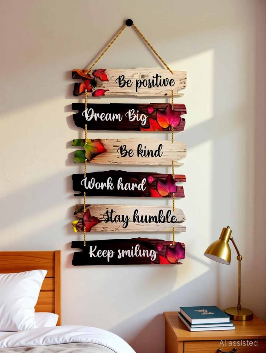 Image of Anee The World Be positive Dream big Be kind Keep smiling Wooden Wall Hanging