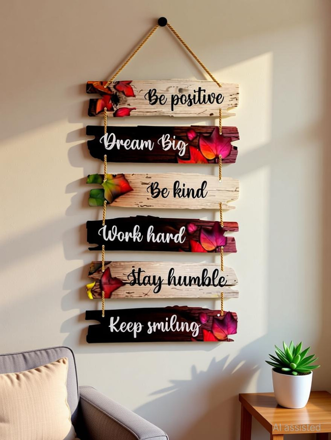 Image of Anee The World Be positive Dream big Be kind Keep smiling Wooden Wall Hanging