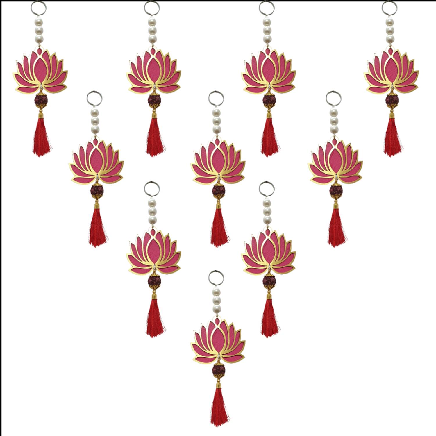 AGENZIA EXIM Lotus with Rudraksh jhumki Lotus Hanging for Home Decor, Diwali Decor Pack of 6. Pack of 10
