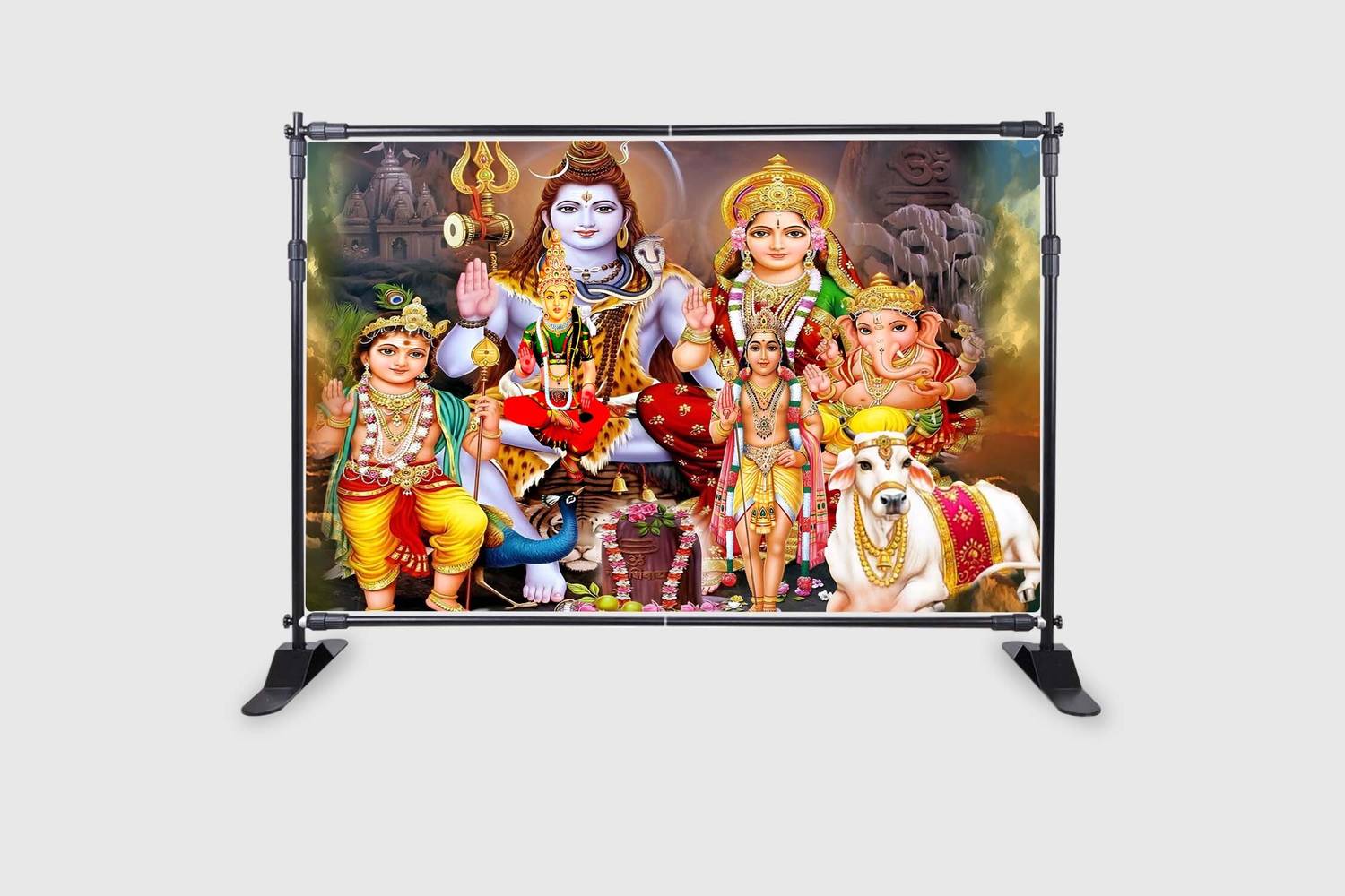 Backdropon Lord Shiv Parivar Design Printed Fabric Backdrop (5Feet Height & 8Feet width)
