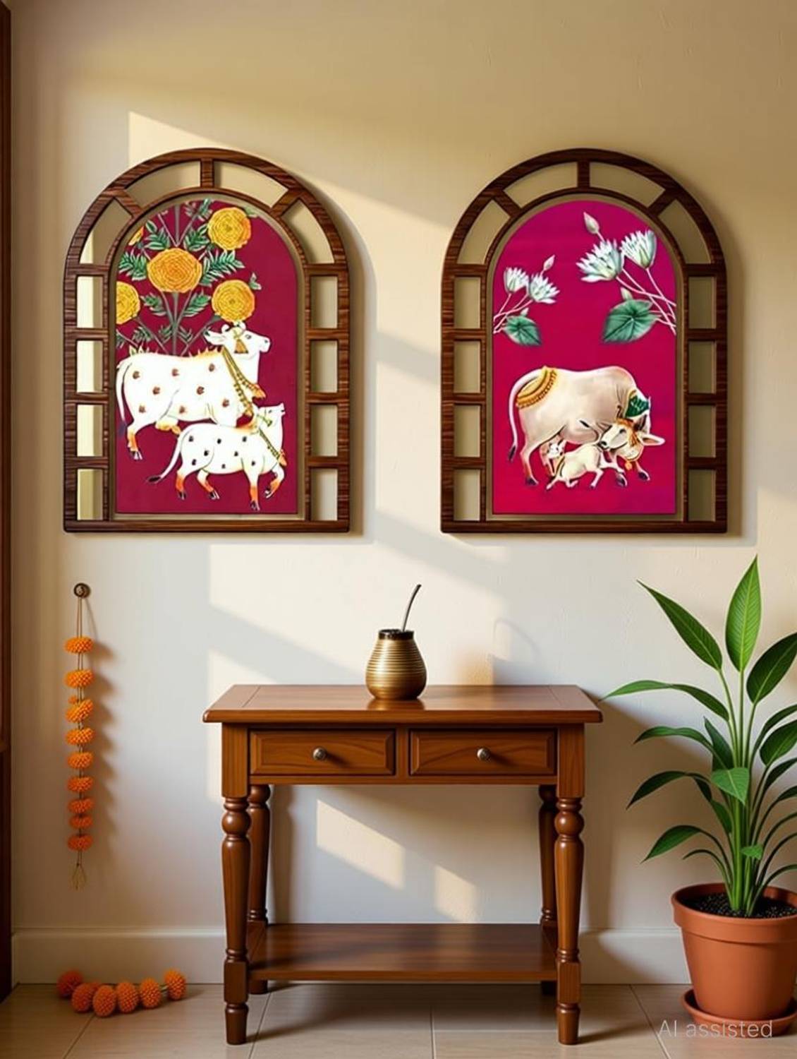ANJANAM SALES Jharokha Mirror Wall decor items, Traditional Indian Pichwai-Inspired Home Decor Pack of 2