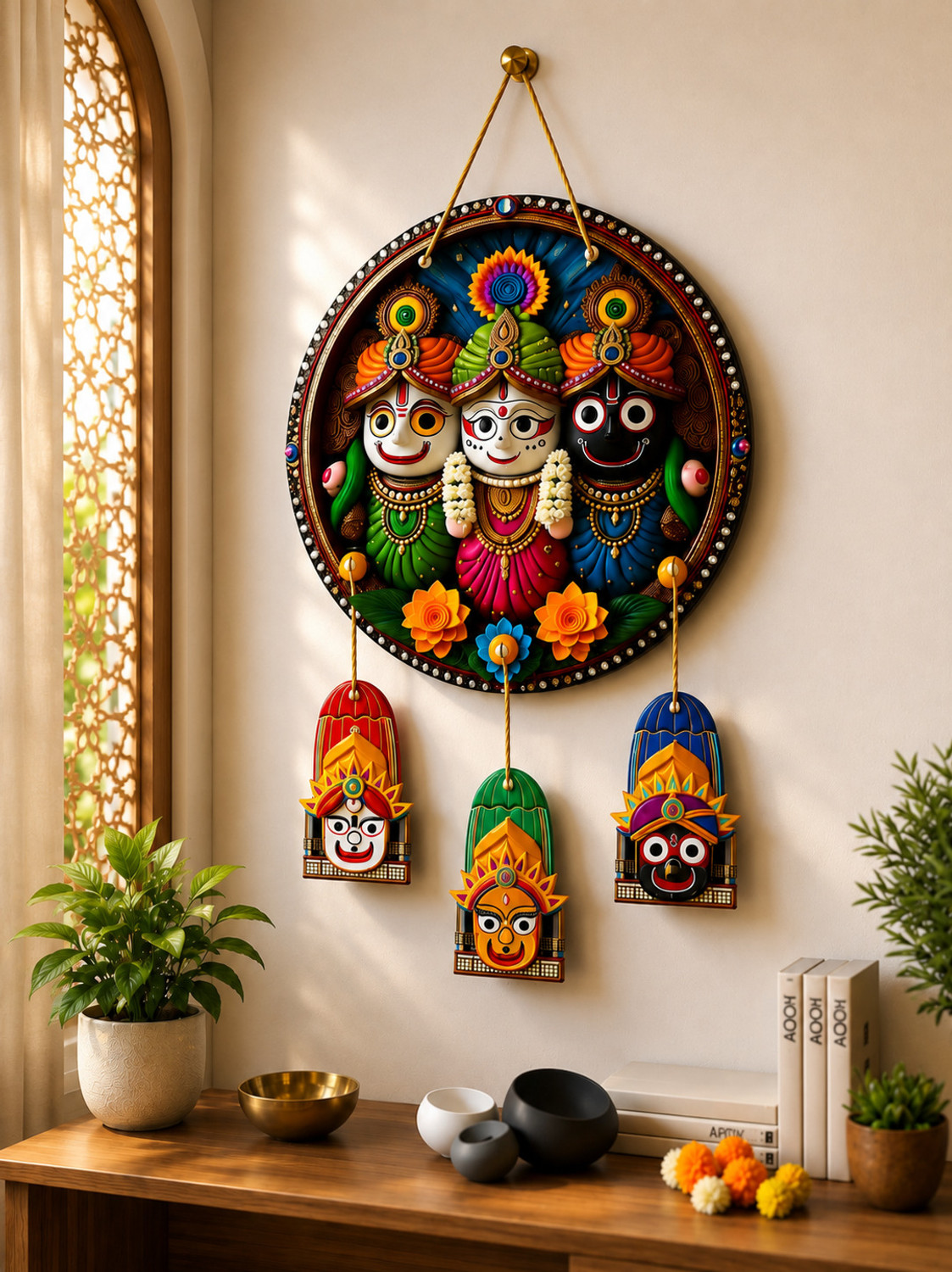 Image of Navyaksh kala Lord Jagannath Wall Hanging for Home Decor | Jagannath Puri Wooden Decorative
